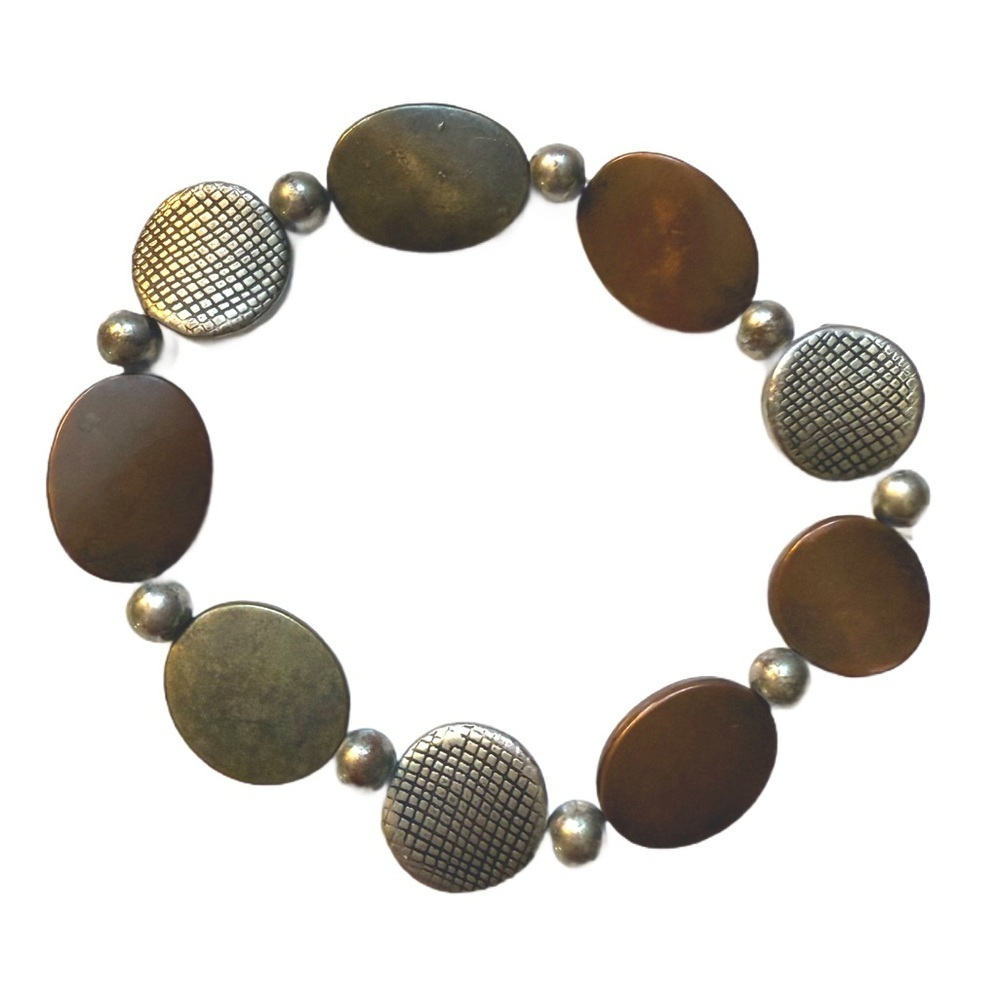 Mixed metal Brown and Silver Bracelet hammered texture